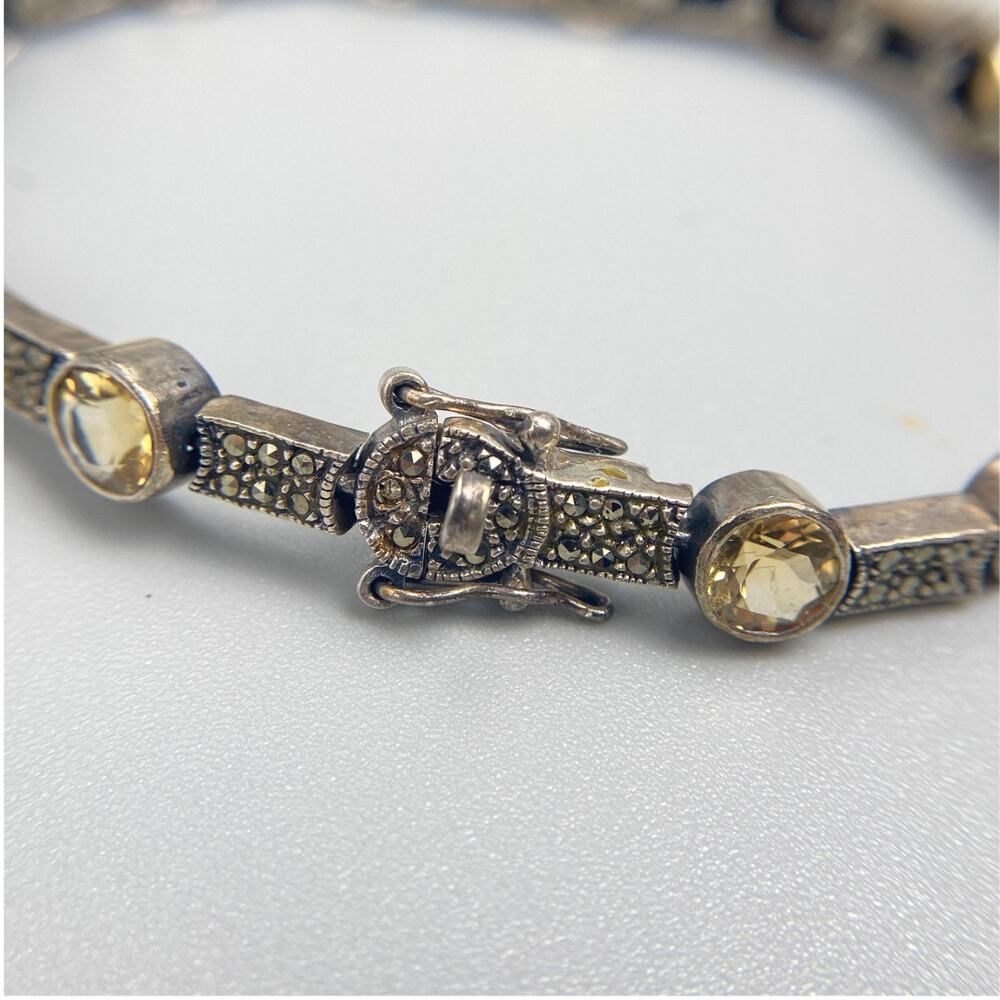 Sterling Silver Citrine Marcasite Bracelet 8” Thai 925 - Picture 6 of 11